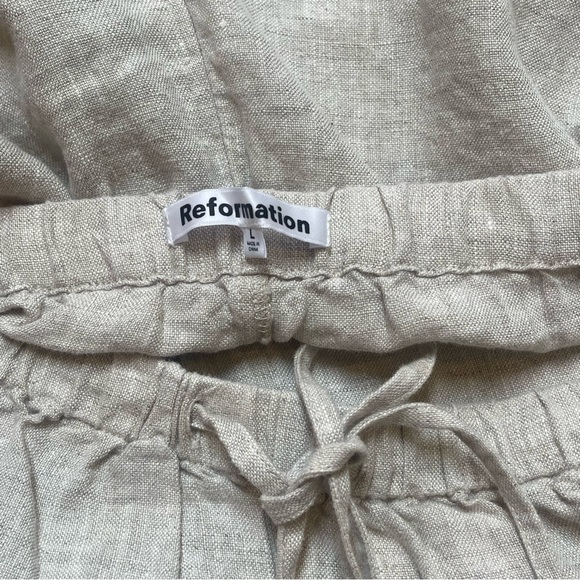 Reformation Olina Linen Pants in Oatmeal Neutral Tan Size L - Picture 8 of 16